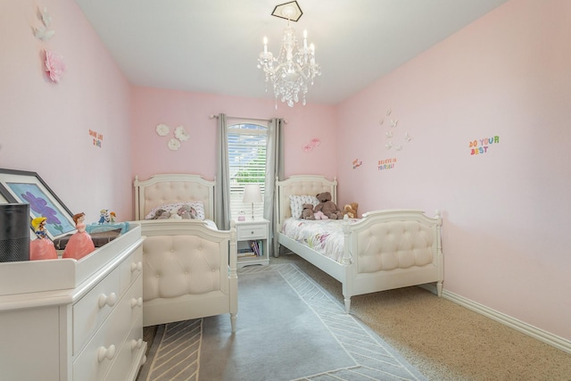 1804 Goodnight Ln, Allen, TX 75002 - bedroom featuring carpet flooring, a chandelier, and baseboards