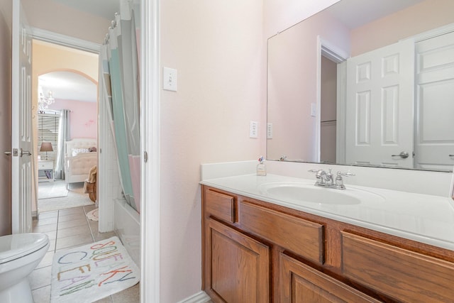 1804 Goodnight Ln, Allen, TX 75002 - bathroom featuring vanity, toilet, tile patterned floors, and shower / bath combo
