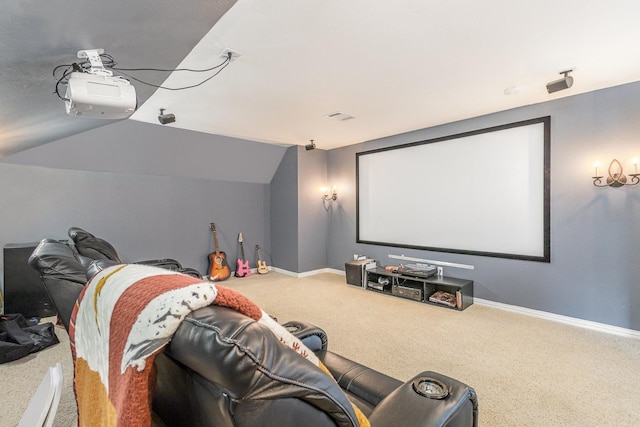 1804 Goodnight Ln, Allen, TX 75002 - home theater room featuring carpet flooring, baseboards, and vaulted ceiling