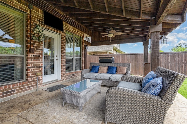 1804 Goodnight Ln, Allen, TX 75002 - view of patio / terrace featuring ceiling fan, fence, and outdoor lounge area
