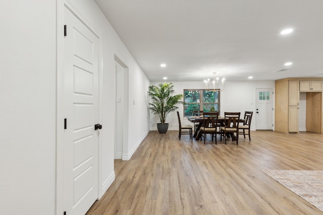 6200 Ravenswood Dr, Fort Worth, TX 76112 - dining area with recessed lighting, a chandelier, light wood-style flooring, and baseboards