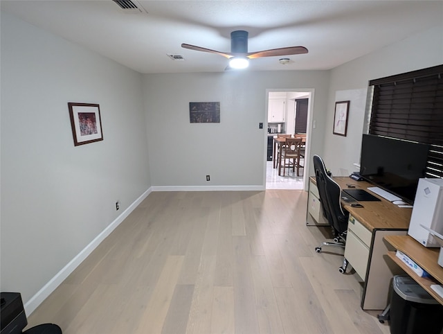 3209 Mimosa Dr, Sherman, TX 75092 - office area with a ceiling fan, light wood-style floors, and baseboards