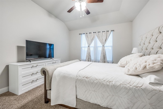 2100 Blackcap St, Denton, TX 76205 - bedroom featuring baseboards, carpet flooring, a ceiling fan, and vaulted ceiling