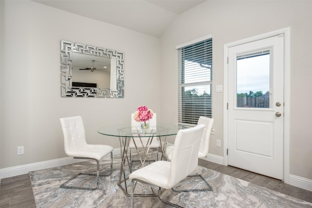 2100 Blackcap St, Denton, TX 76205 - dining room with wood finished floors, baseboards, and lofted ceiling