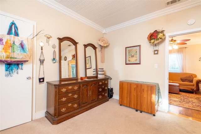 1501 W Crawford St W, Denison, TX 75020 - hallway featuring ornamental molding, visible vents, and carpet