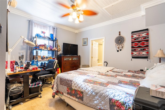 1501 W Crawford St W, Denison, TX 75020 - bedroom featuring ceiling fan, ornamental molding, and carpet floors