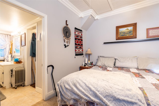 1501 W Crawford St W, Denison, TX 75020 - bedroom featuring baseboards, radiator, ornamental molding, and light tile patterned flooring