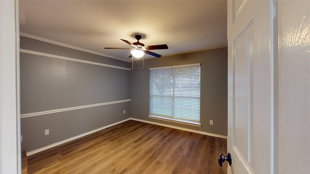10020 Richard Cir, Forney, TX 75126 - spare room with ornamental molding, baseboards, a ceiling fan, and wood finished floors
