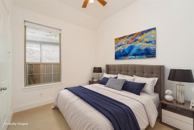 9415 Royal Forest Dr, Oak Point, TX 75068 - bedroom featuring baseboards, lofted ceiling, ceiling fan, and carpet floors
