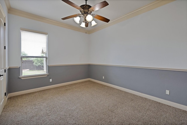 1206 Genesis Dr, Mansfield, TX 76063 - empty room featuring crown molding, carpet, a ceiling fan, and baseboards
