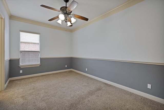 1206 Genesis Dr, Mansfield, TX 76063 - spare room featuring crown molding, carpet floors, a ceiling fan, and baseboards
