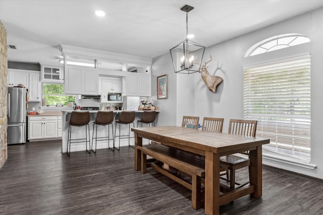 200 County Road 1574, Alba, TX 75410 - dining area with an inviting chandelier, dark wood-type flooring, visible vents, and recessed lighting
