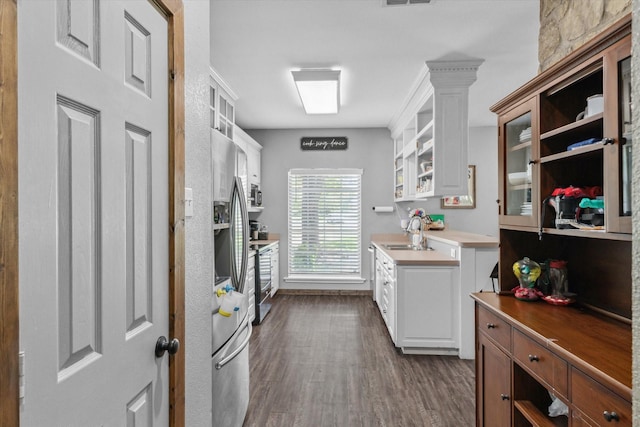 200 County Road 1574, Alba, TX 75410 - kitchen with a sink, open shelves, visible vents, white cabinetry, and dark wood-style floors