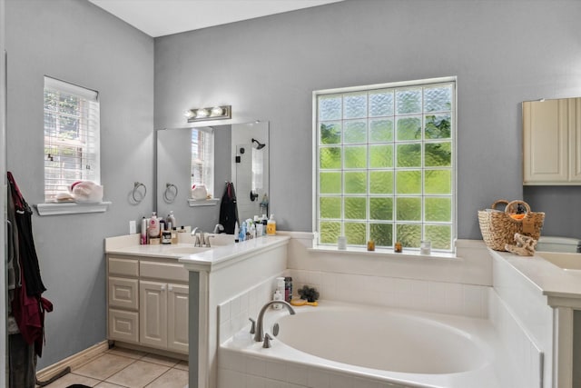 200 County Road 1574, Alba, TX 75410 - bathroom with tile patterned flooring, vanity, tiled shower, and a bath