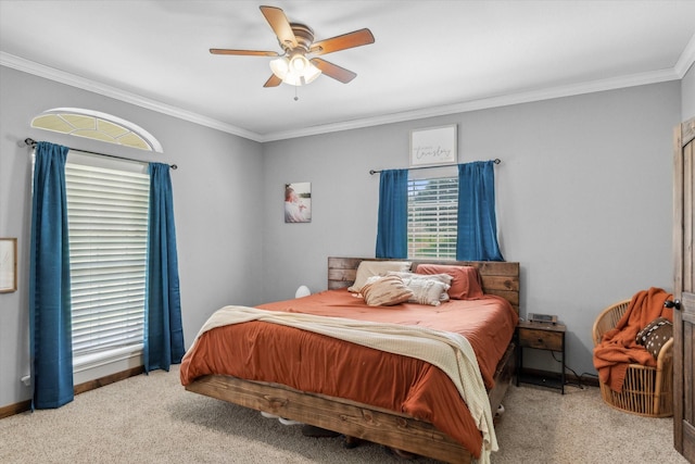 200 County Road 1574, Alba, TX 75410 - bedroom with ornamental molding, carpet flooring, ceiling fan, and baseboards