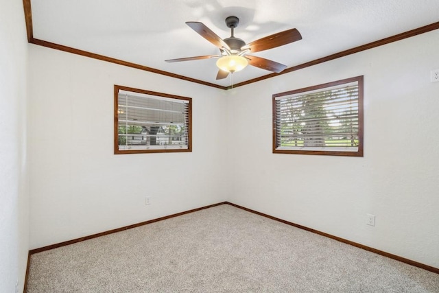 2328 Wildwood Way, Tool, TX 75143 - carpeted spare room featuring plenty of natural light, crown molding, baseboards, and ceiling fan