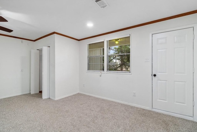 2328 Wildwood Way, Tool, TX 75143 - carpeted spare room featuring a ceiling fan, ornamental molding, and baseboards