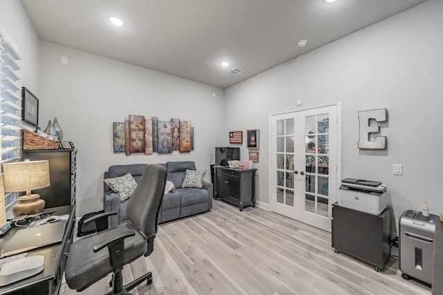 1076 Fleetwood Dr, Justin, TX 76247 - office with french doors, light wood-style floors, recessed lighting, and baseboards