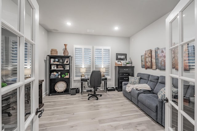 1076 Fleetwood Dr, Justin, TX 76247 - office with light wood-style floors, recessed lighting, french doors, and baseboards