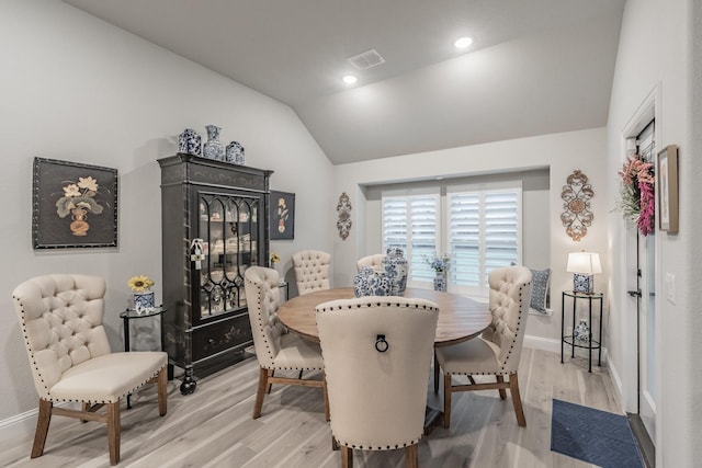 1076 Fleetwood Dr, Justin, TX 76247 - dining room featuring light wood-type flooring, a ceiling fan, recessed lighting, baseboards, and lofted ceiling