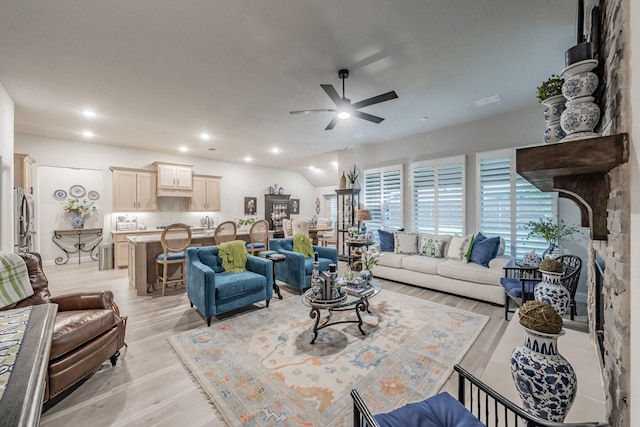 1076 Fleetwood Dr, Justin, TX 76247 - living area featuring ceiling fan, recessed lighting, light wood-style floors, and baseboards