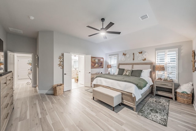 1076 Fleetwood Dr, Justin, TX 76247 - bedroom with light wood finished floors, baseboards, a ceiling fan, and vaulted ceiling