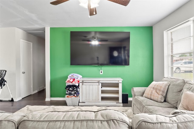 3100 Karla, Mesquite, TX 75150 - living area featuring ceiling fan, baseboards, and wood finished floors