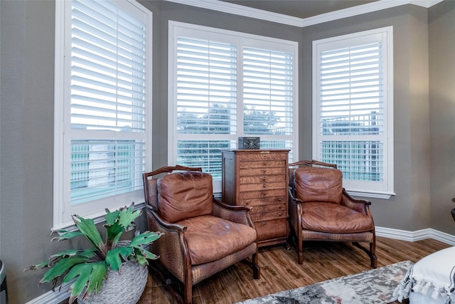 3528 Clubgate Dr, Fort Worth, TX 76137 - living area featuring plenty of natural light, wood finished floors, baseboards, and ornamental molding