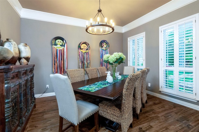 3528 Clubgate Dr, Fort Worth, TX 76137 - dining space with baseboards, an inviting chandelier, crown molding, and wood finished floors