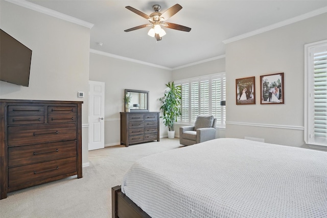 209 Odyssey Ln, Mansfield, TX 76063 - bedroom with light colored carpet, crown molding, ceiling fan, and multiple windows
