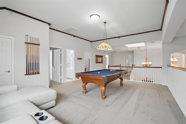 209 Odyssey Ln, Mansfield, TX 76063 - playroom featuring crown molding, a chandelier, visible vents, and carpet floors