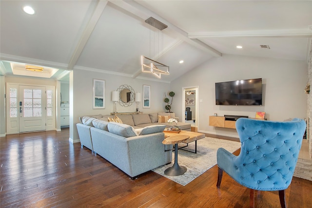 living area with hardwood / wood-style flooring, baseboards, and recessed lighting