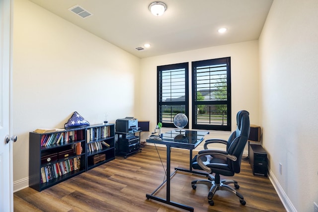 915 Blueberry Way, Northlake, TX 76247 - office area featuring recessed lighting, baseboards, visible vents, and wood finished floors