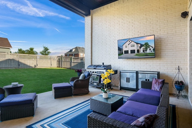 915 Blueberry Way, Northlake, TX 76247 - view of patio featuring a fenced backyard, area for grilling, and outdoor lounge area