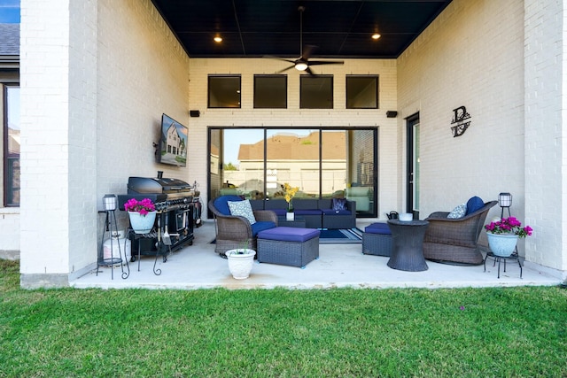 915 Blueberry Way, Northlake, TX 76247 - view of patio with an outdoor hangout area, area for grilling, and ceiling fan