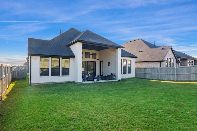 915 Blueberry Way, Northlake, TX 76247 - back of house with a yard, a patio area, roof with shingles, and a fenced backyard