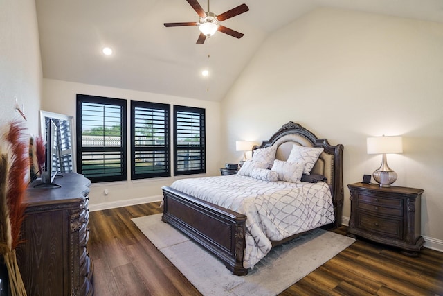 915 Blueberry Way, Northlake, TX 76247 - bedroom featuring wood finished floors, high vaulted ceiling, recessed lighting, ceiling fan, and baseboards