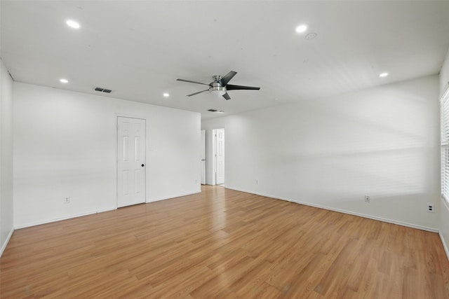 3105 Lipizzan Dr, Denton, TX 76210 - unfurnished room with baseboards, light wood-style flooring, ceiling fan, and recessed lighting