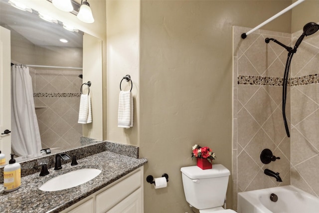 500 Denton Creek Dr, Mckinney, TX 75072 - bathroom featuring shower / bath combination with curtain, vanity, and toilet