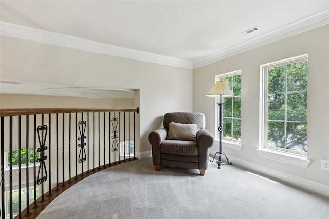 500 Denton Creek Dr, Mckinney, TX 75072 - sitting room featuring ornamental molding, plenty of natural light, baseboards, and carpet flooring