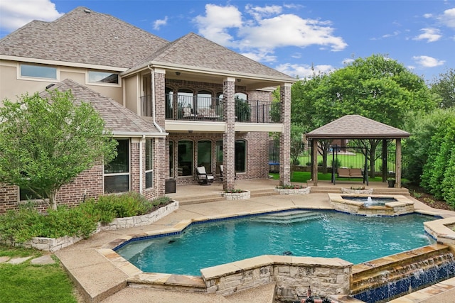 500 Denton Creek Dr, Mckinney, TX 75072 - view of swimming pool featuring a gazebo, a patio area, and a pool with connected hot tub