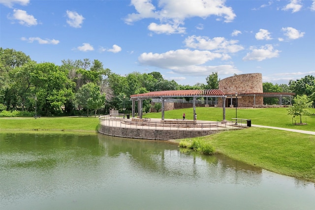 500 Denton Creek Dr, Mckinney, TX 75072 - view of home's community featuring a water view, a gazebo, and a lawn