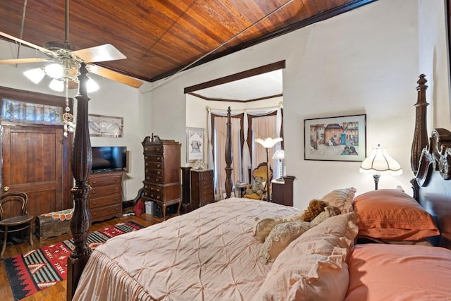 bedroom featuring wood ceiling, vaulted ceiling, and wood finished floors