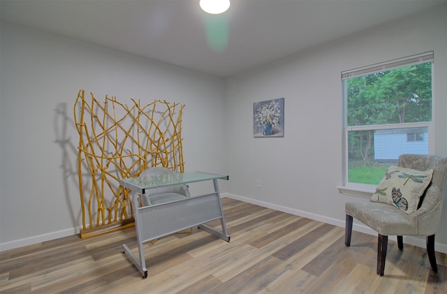 office area featuring baseboards, a wealth of natural light, and wood finished floors