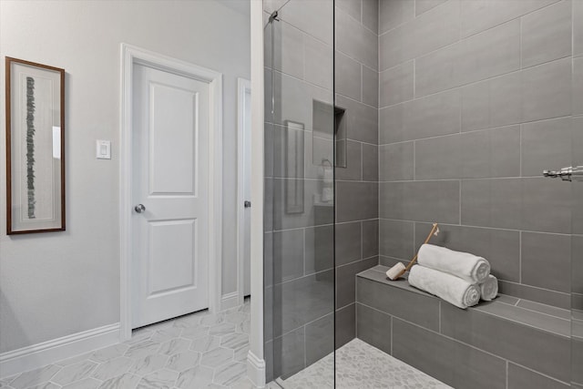 913 Beall St, Denton, TX 76207 - full bathroom featuring a walk in shower and baseboards