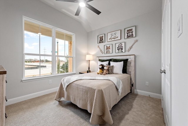 913 Beall St, Denton, TX 76207 - carpeted bedroom featuring ceiling fan, lofted ceiling, and baseboards