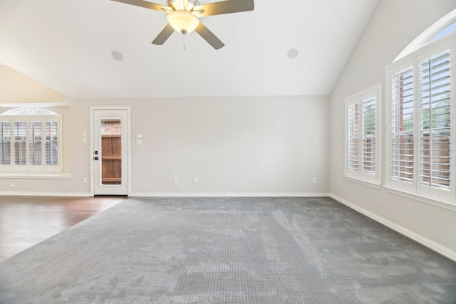 4118 Armistice Dr, Frisco, TX 75034 - unfurnished living room with vaulted ceiling, ceiling fan, carpet floors, and baseboards