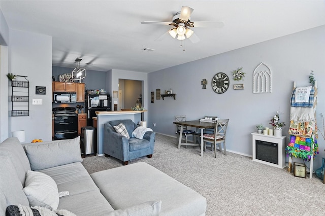 7512 Lazy Spur Blvd, Fort Worth, TX 76131 - carpeted living area with a ceiling fan and baseboards