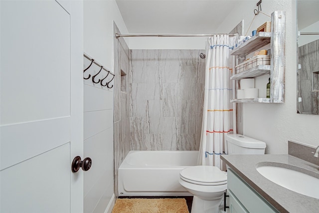 509 Oak St, Burleson, TX 76028 - bathroom featuring toilet, vanity, and shower / bathtub combination with curtain