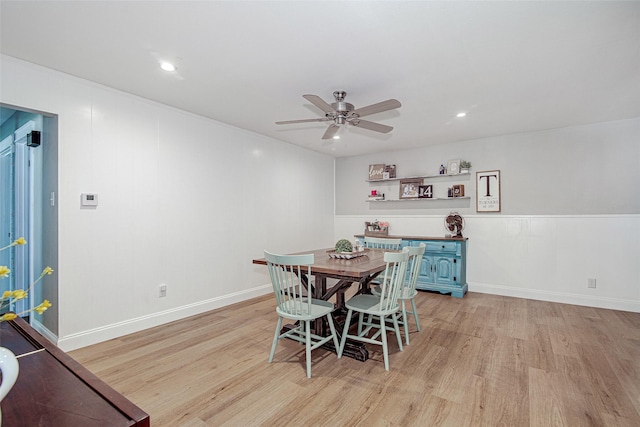 509 Oak St, Burleson, TX 76028 - dining area featuring light wood finished floors, baseboards, ceiling fan, and recessed lighting